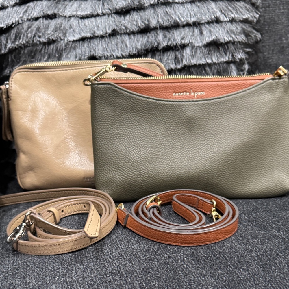 Nanette Lepore Olive/Brown and Fossil Taupe Leather Crossbody Set